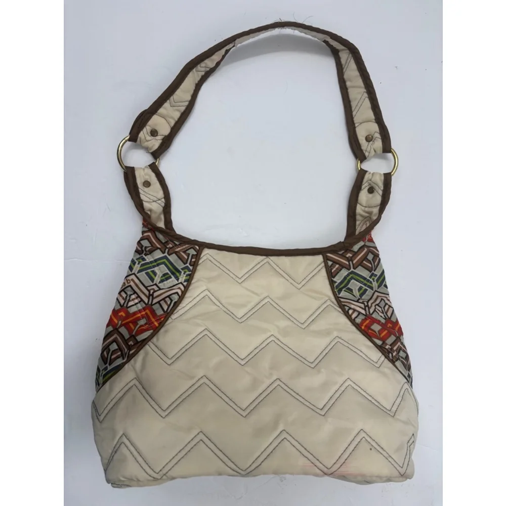 Women's Cinda b Beige quilted chevron Tote Bag and wristlet wallet One Size